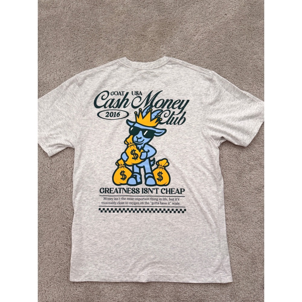 GOAT USA Cash Money Club Graphic Tee Grey Heather Mens XS Short Sleeve Shirt